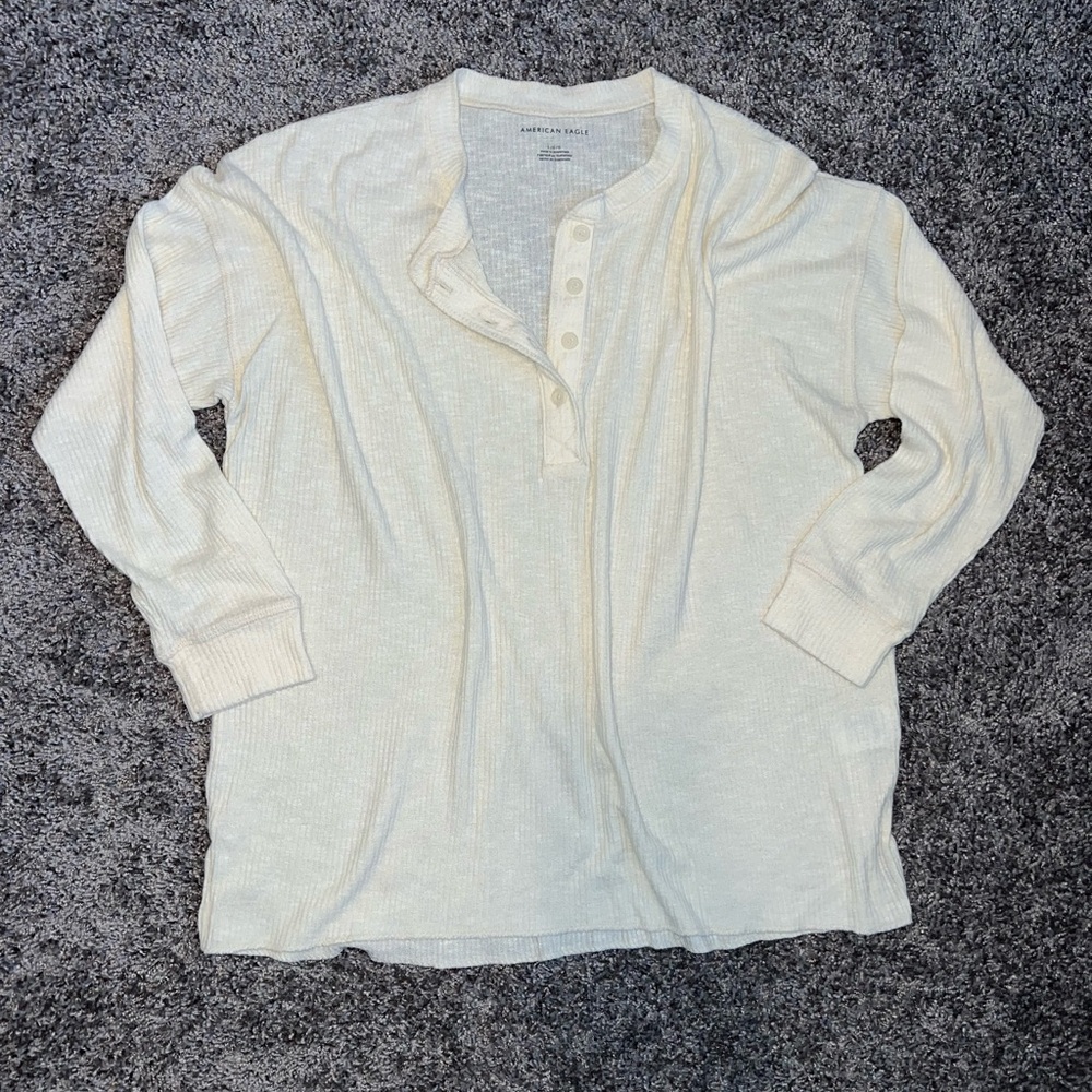American Eagle Outfitters Off-White Knit Henley Top